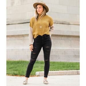 Kurvy Ultra High Skinny Jeans KANCAN SIGNATURE Black distressed women’s size 28